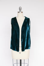 Load image into Gallery viewer, 1960s Vest Velvet Emerald Blue Waistcoat M