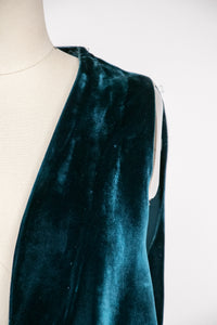 1960s Vest Velvet Emerald Blue Waistcoat M