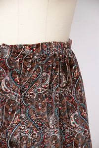 1970s Velvet Maxi Full Skirt Printed Paisley S