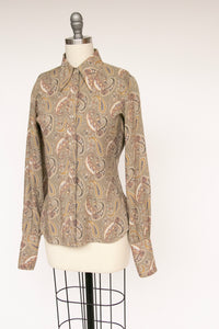 1970s Blouse Dagger Collar Paisley Top S