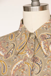 1970s Blouse Dagger Collar Paisley Top S