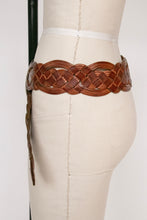 Load image into Gallery viewer, Vintage 1970s Belt Braided Brown Leather Woven