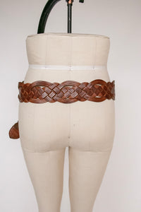 Vintage 1970s Belt Braided Brown Leather Woven