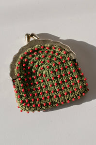 1940s Small Pouch Bag Beaded Crochet Coin Purse