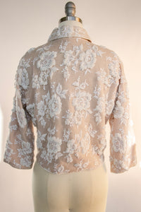 1950s Cropped Sweater Lace Beaded Wool Knit Cardigan S