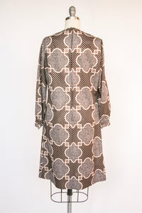 1970s Dress Printed Geometric Knit Shift M