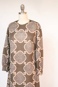 1970s Dress Printed Geometric Knit Shift M