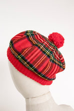 Load image into Gallery viewer, Vintage 1970s Beret Wool Knit Plaid Scottish Hat Cap