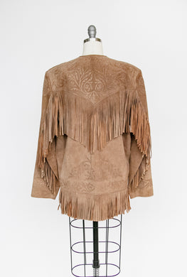 1990s Fringe Suede Jacket Western Leather Coat L