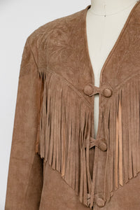 1990s Fringe Suede Jacket Western Leather Coat L