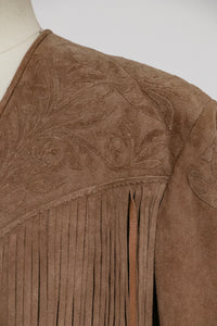 1990s Fringe Suede Jacket Western Leather Coat L