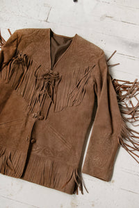 1990s Fringe Suede Jacket Western Leather Coat L