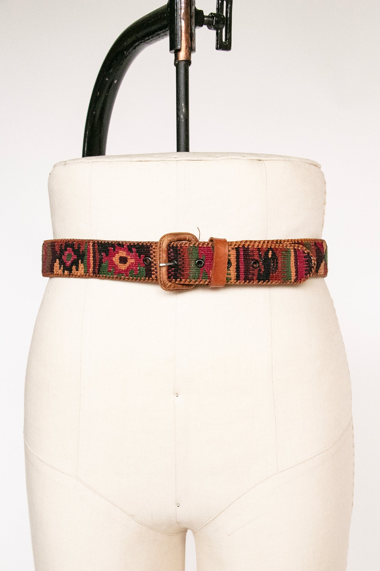 1990s Belt Kilim Wool Woven Leather