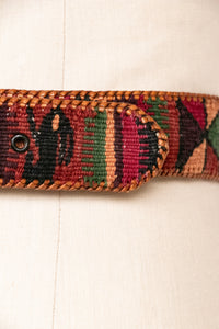 1990s Belt Kilim Wool Woven Leather