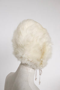 1960s Hat Rabbit Fur Bonnet Hood Apres Ski Ties