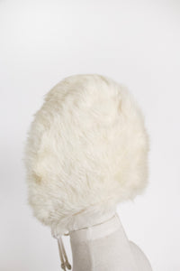 1960s Hat Rabbit Fur Bonnet Hood Apres Ski Ties