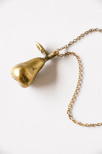 1970s Necklace Solid Brass Pear Pendant Chain