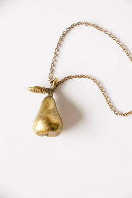 1970s Necklace Solid Brass Pear Pendant Chain