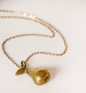 1970s Necklace Solid Brass Pear Pendant Chain