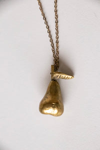 1970s Necklace Solid Brass Pear Pendant Chain