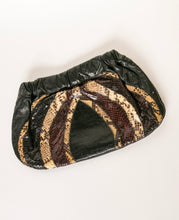 Load image into Gallery viewer, 1980s Clutch Purse Snake Skin + Leather Bag