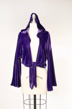 Load image into Gallery viewer, 1970s Cropped Blouse Hooded Velvet Top S