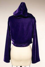 Load image into Gallery viewer, 1970s Cropped Blouse Hooded Velvet Top S