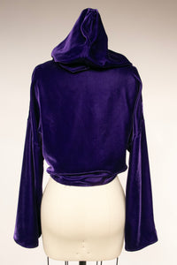 1970s Cropped Blouse Hooded Velvet Top S