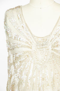 1920s Dress Deco Sheer Netting Gelatin Sequin Beaded S