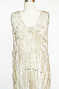 1920s Dress Deco Sheer Netting Gelatin Sequin Beaded S