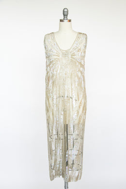 1920s Dress Deco Sheer Netting Gelatin Sequin Beaded S