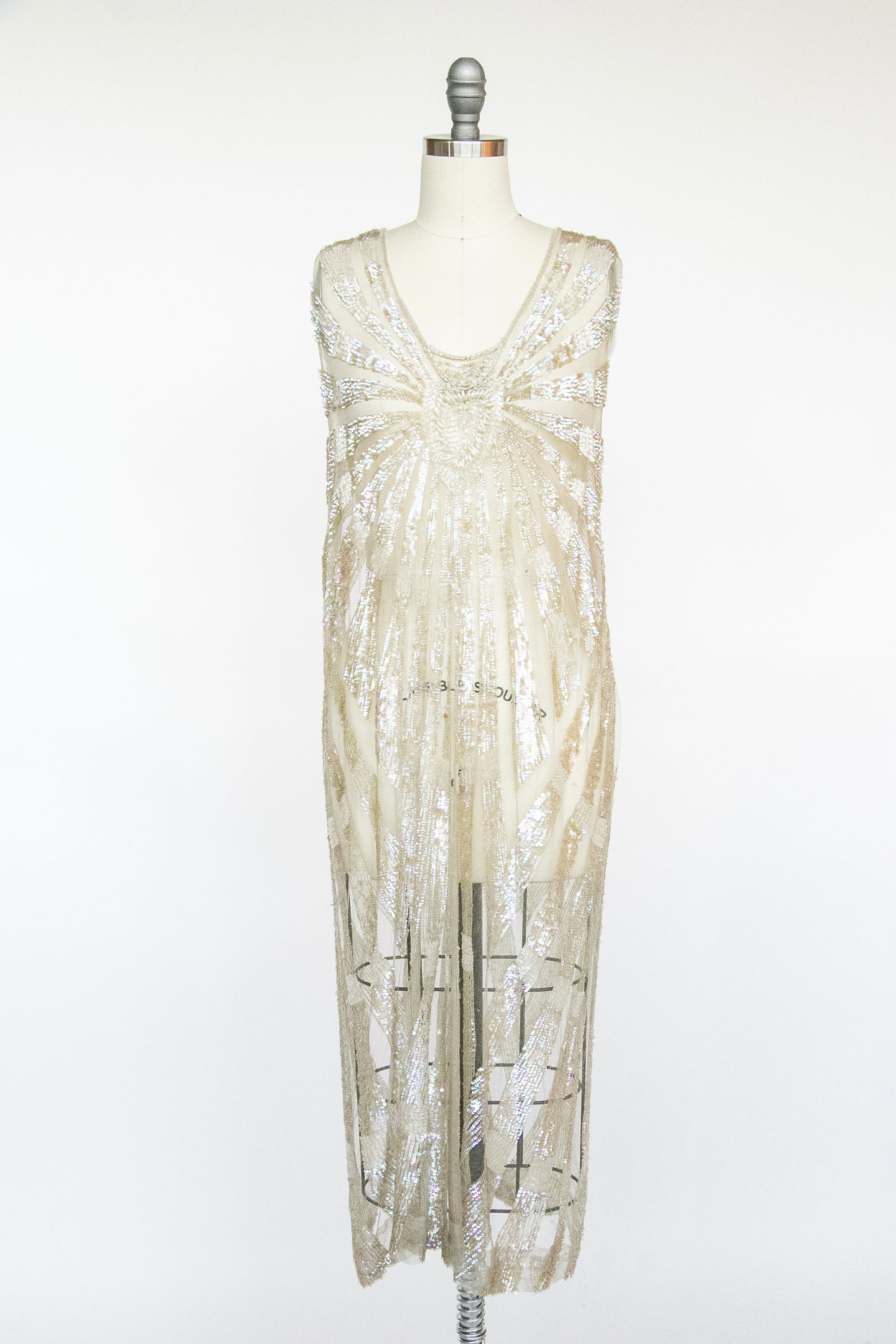 1920s Dress Deco Sheer Netting Gelatin Sequin Beaded S