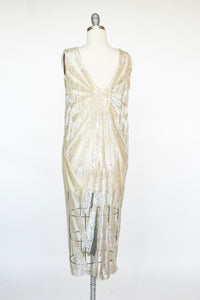 1920s Dress Deco Sheer Netting Gelatin Sequin Beaded S
