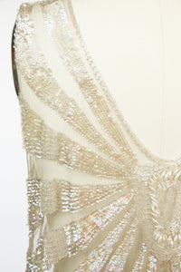 1920s Dress Deco Sheer Netting Gelatin Sequin Beaded S