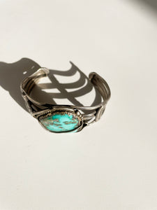 Vintage Sterling Silver Morenci Turquoise Navajo Cuff Bracelet
