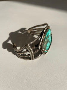 Vintage Sterling Silver Morenci Turquoise Navajo Cuff Bracelet