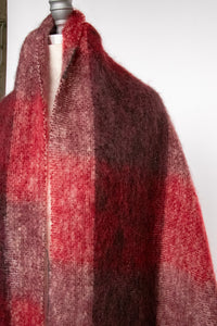 Vintage Mohair Wool Scarf Knit Shawl Plaid Oversized Wrap