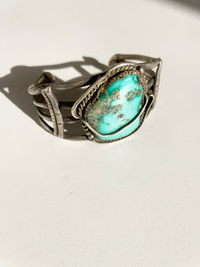 Vintage Sterling Silver Morenci Turquoise Navajo Cuff Bracelet