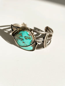 Vintage Sterling Silver Morenci Turquoise Navajo Cuff Bracelet