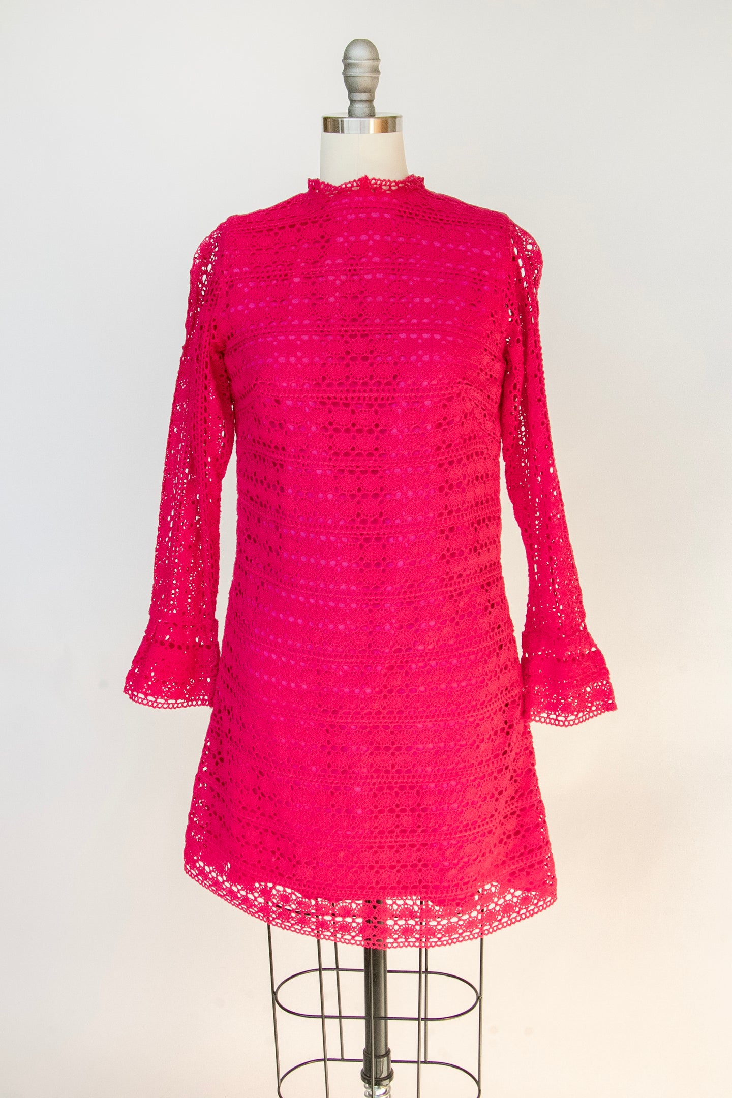 1970s Dress Mexican Cotton Lace Shift 60s S