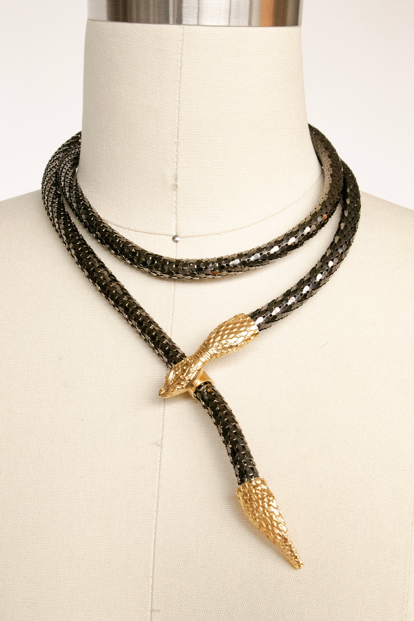 Vintage Snake Necklace Belt Metallic Metal Mesh Egyptian Revival Serpent