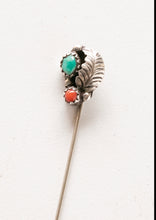 Load image into Gallery viewer, Vintage Sterling Silver Lapel Stick Pin Brooch Turquoise Coral SW Navajo