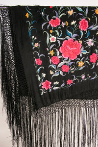 1920s Piano Shawl Embroidered Floral Fringe Deco