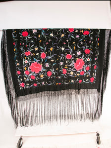 1920s Piano Shawl Embroidered Floral Fringe Deco
