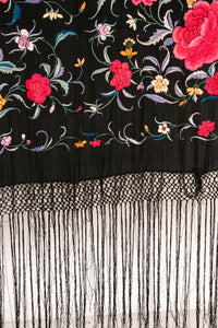 1920s Piano Shawl Embroidered Floral Fringe Deco