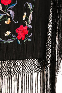 1920s Piano Shawl Embroidered Floral Fringe Deco