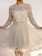 Load image into Gallery viewer, 1960s Dress Lace Illusion Chiffon Full Skirt Beaded Cocktail M