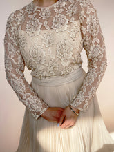 Load image into Gallery viewer, 1960s Dress Lace Illusion Chiffon Full Skirt Beaded Cocktail M