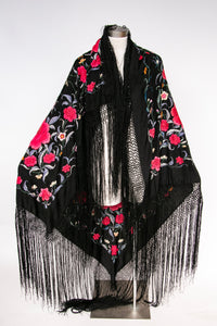 1920s Piano Shawl Embroidered Floral Fringe Deco