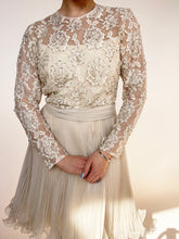 Load image into Gallery viewer, 1960s Dress Lace Illusion Chiffon Full Skirt Beaded Cocktail M